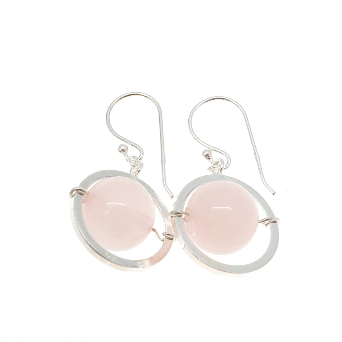 925 Sterling Silver Real Rose Quartz Saturn Dangling Earrings