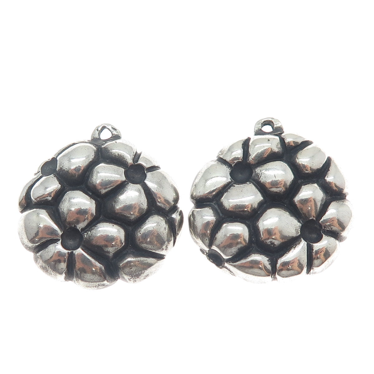 925 Sterling Silver Vintage Floral Oxidized Jacket Earrings