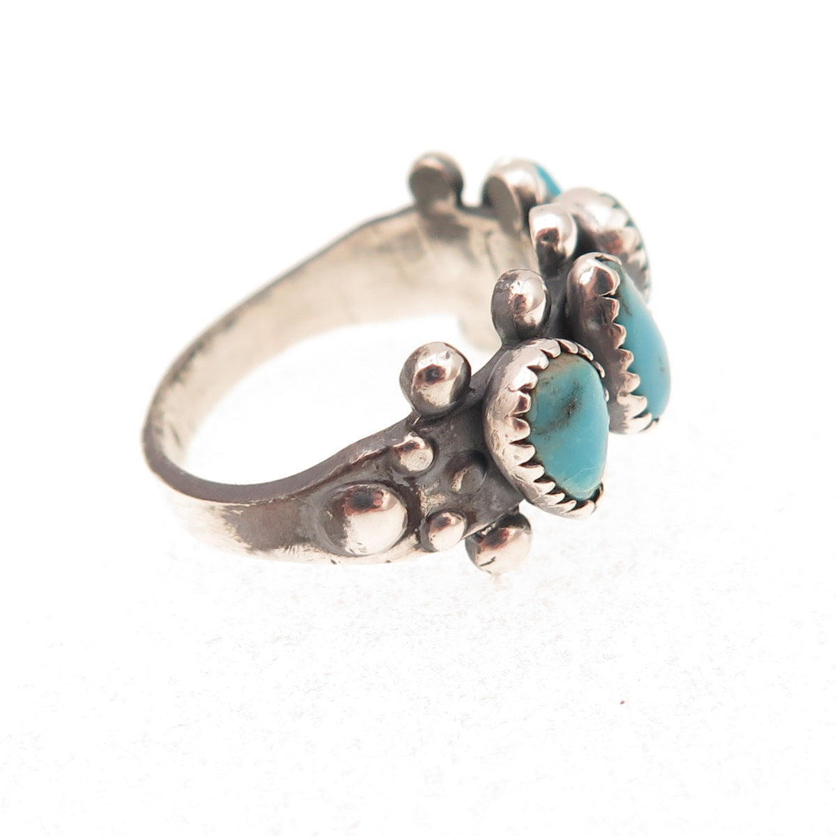 Old Pawn Sterling Silver Vintage Southwestern Turquoise Tribal Ring Size 4.75