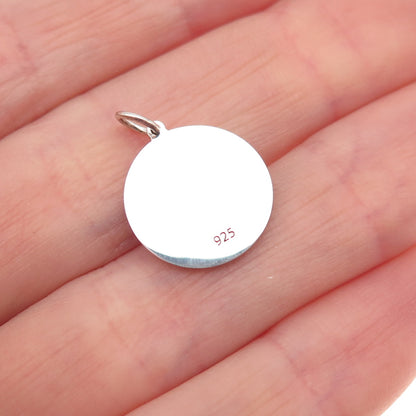 925 Sterling Silver Pink Enamel Cat Couple Round Tag Mini Charm Pendant