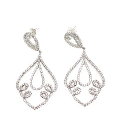 925 Sterling Silver Round-Cut C Z Ornate Dangle Earrings