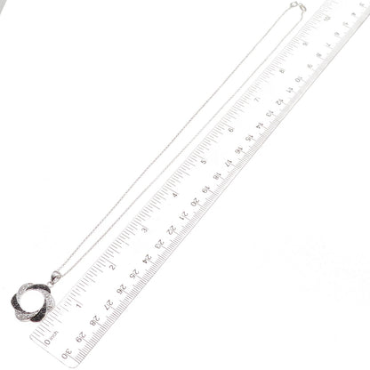 925 Sterling Silver Real Black Spinel & C Z Floral Cable Chain Necklace 18"