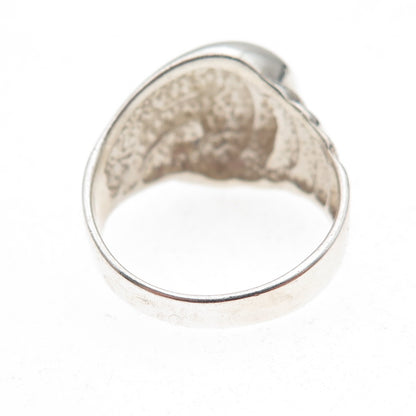 925 Sterling Silver Vintage Modernist Wave Oxidized Ring Size 8