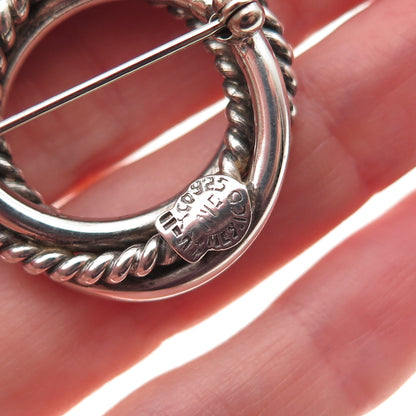 925 Sterling Silver Vintage Mexico Interlocked Circle Oxidized Pin Brooch