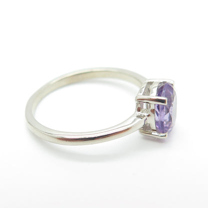 DAZZLERS 925 Sterling Silver Real Oval-Cut Amethyst Ring Size 6