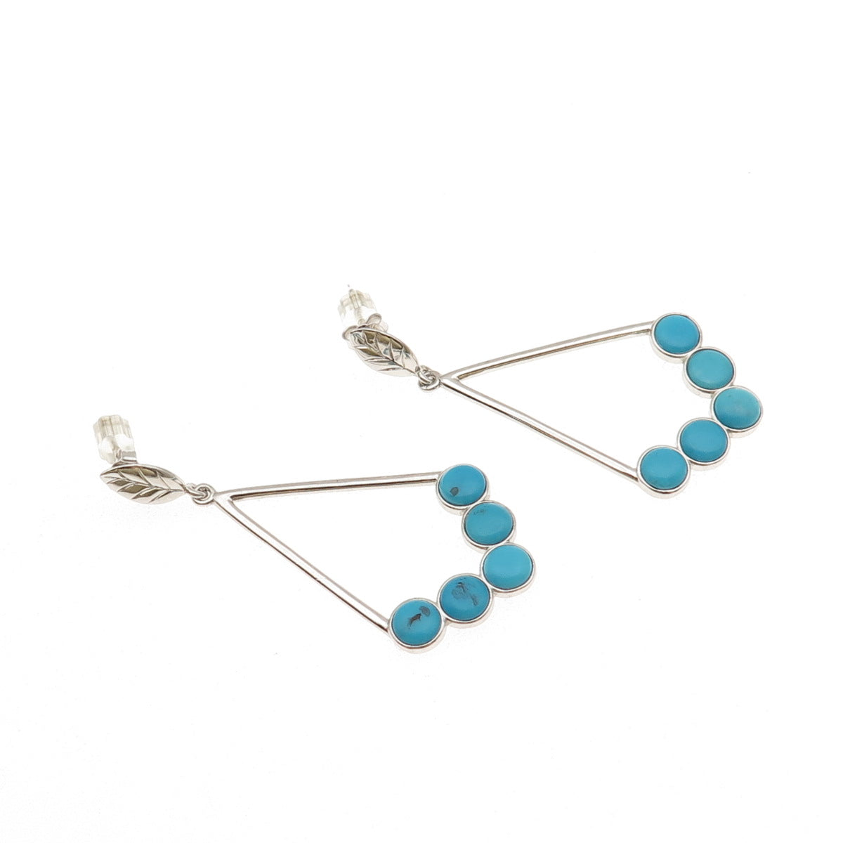 FD Felicia Design 925 Sterling Silver Real Turquoise Floral Dangle Earrings