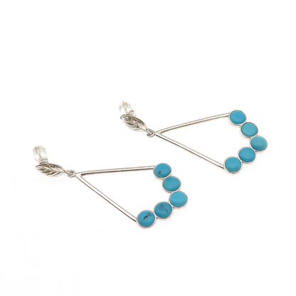 FD Felicia Design 925 Sterling Silver Real Turquoise Floral Dangle Earrings