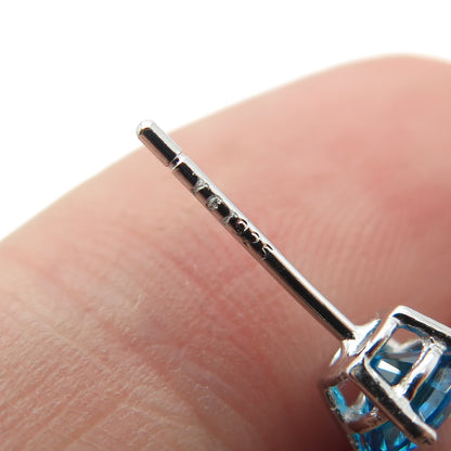 925 Sterling Silver Blue Round-Cut Shaped C Z Stud Earrings