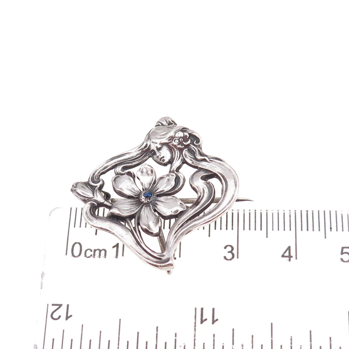 Depose Swiss 900 Silver Antique Art Deco Rhinestone Floral Lady Pin Brooch