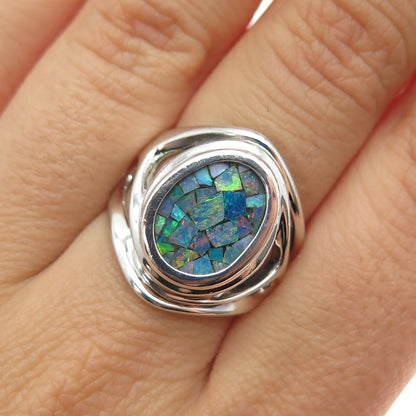 WHITNEY KELLY 925 Sterling Silver Vintage Real Black Opal Inlay Ring Size 7.25