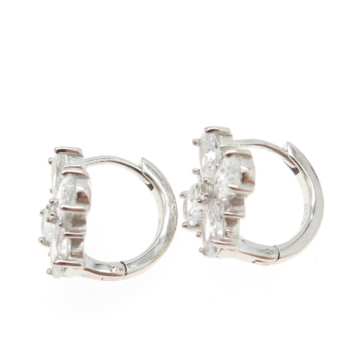 925 Sterling Silver Oval-Cut Shaped C Z Cross Huggie Earrings