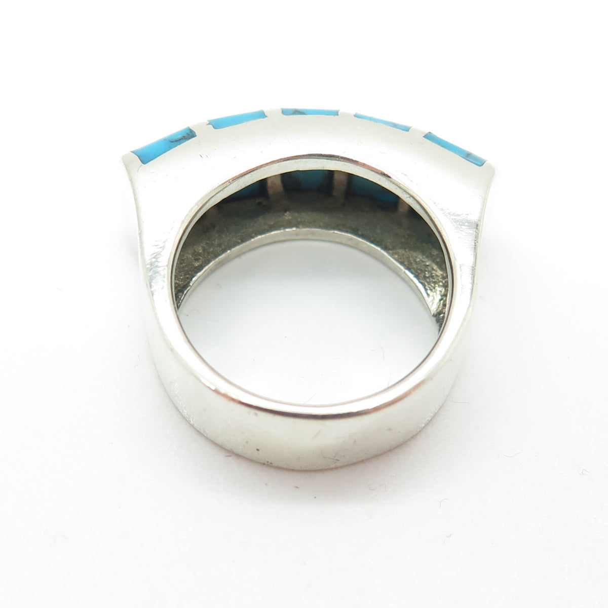 925 Sterling Silver Vintage Real Turquoise Modernist Dome Ring Size 5.5