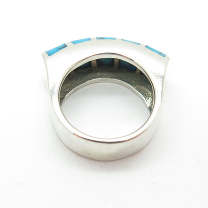 925 Sterling Silver Vintage Real Turquoise Modernist Dome Ring Size 5.5