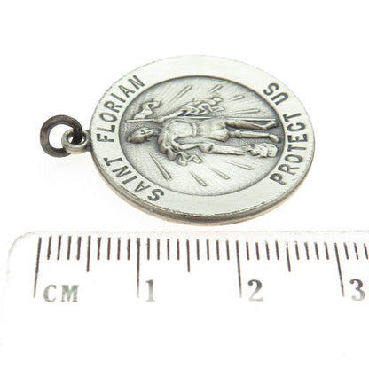 925 Sterling Silver Vintage Saint Florian Medal Religious Pendant