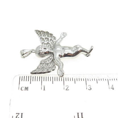 925 Sterling Silver Round-Cut Shaped C Z Cherub Angel Pendant