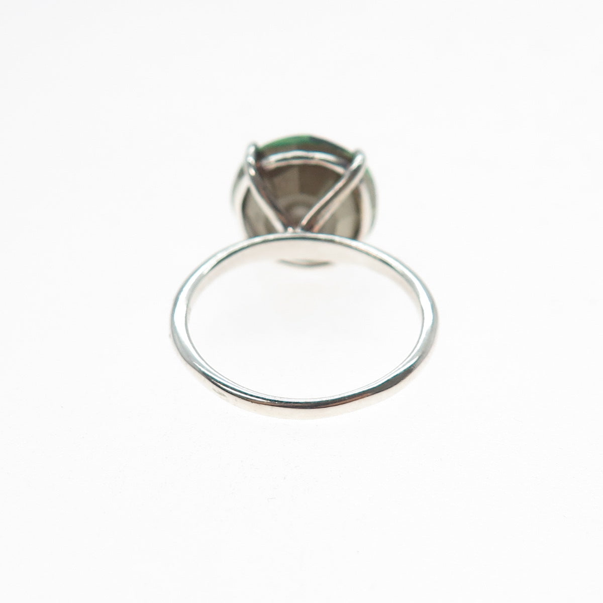 D'Joy 925 Sterling Silver Round-Cut Green Crystal Ring Size 6