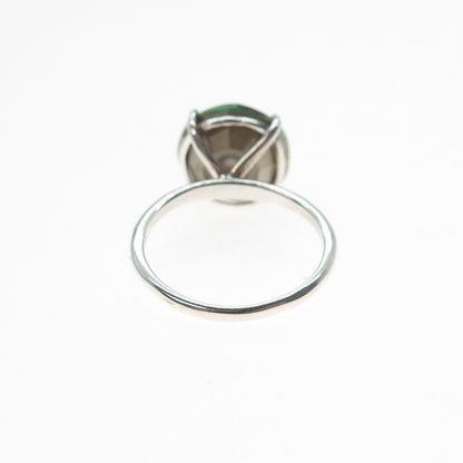 D'Joy 925 Sterling Silver Round-Cut Green Crystal Ring Size 6