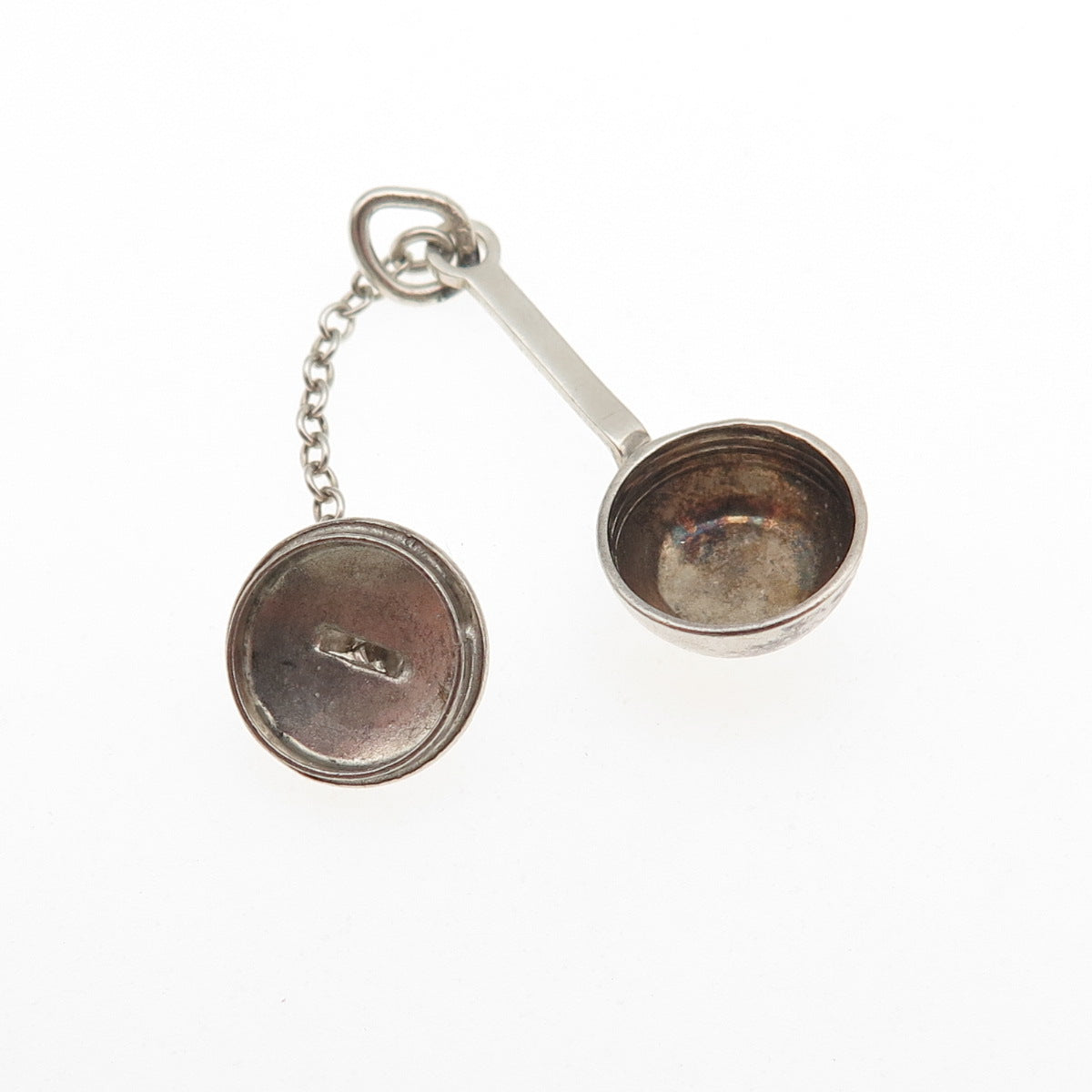 925 Sterling Silver Antique Art Deco Frying Pan Mini Pill Box Charm Pendant
