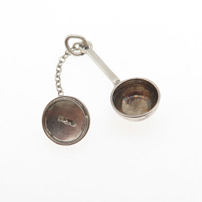 925 Sterling Silver Antique Art Deco Frying Pan Mini Pill Box Charm Pendant