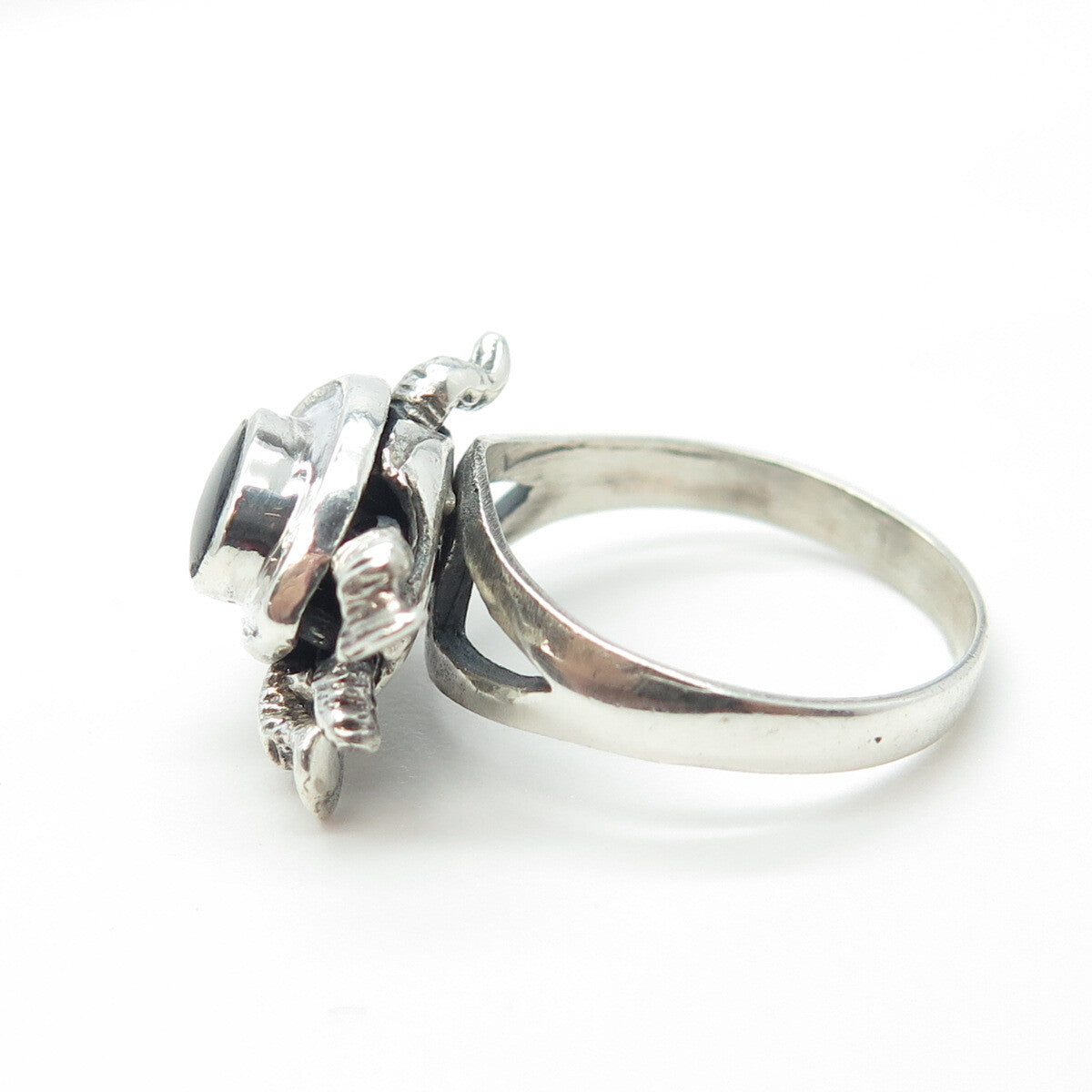 925 Sterling Silver Vintage Real Black Onyx Gemstone Turtle Ring Size 6.75