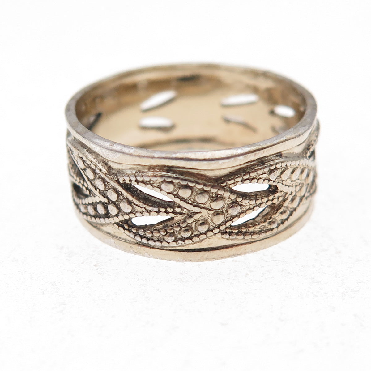 Vargas 925 Sterling Silver Gold Plated Antique Art Deco Floral Band Ring Size 6