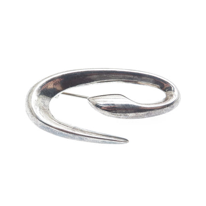 925 Sterling Silver Vintage Modernist Letter "C" Initial Oxidized Pin Brooch