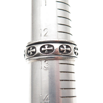 925 Sterling Silver Vintage Cross Oxidized Rotating Band Ring Size 13