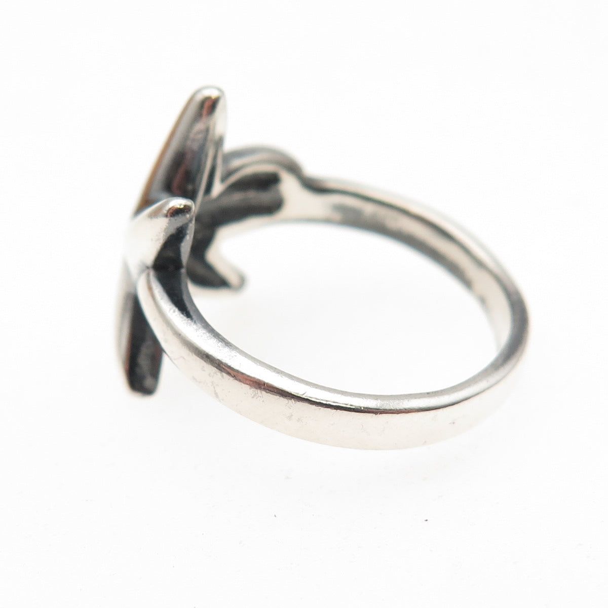 925 Sterling Silver Vintage Modernist Starfish Oxidized Ring Size 7