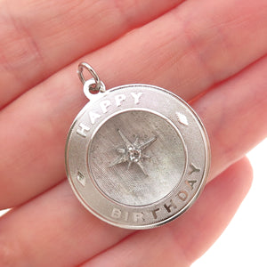 Mark Mercy 925 Sterling Silver Vintage Rhinestone Happy Birthday Charm Pendant