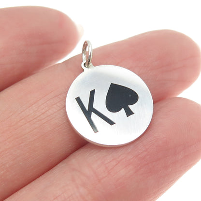 925 Sterling Silver Enamel King of Spades Playing Card Charm Pendant