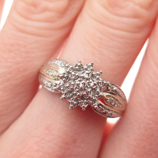 925 Sterling Silver 2-Tone Real Round-Cut Diamond Ring Size 7