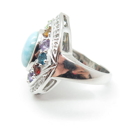 KN Kajal Naina Sterling Larimar Topaz Citrine Amethyst & Peridot Ring Size 5.75