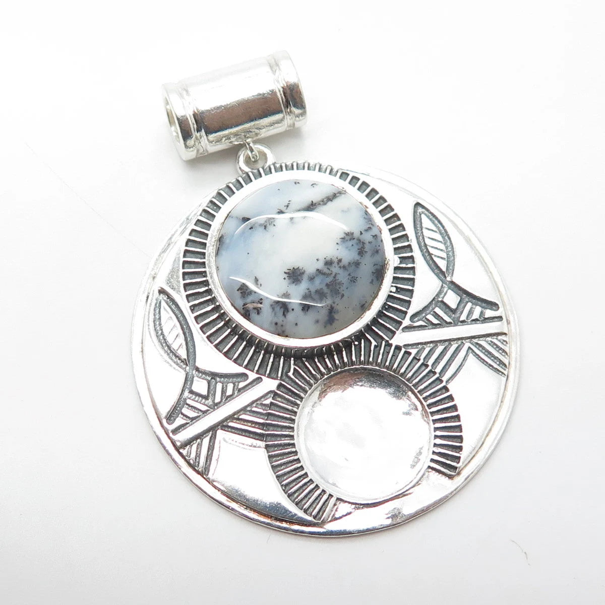 925 Sterling Silver Vintage Real Agate Gemstone Ethnic Slide Pendant