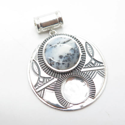 925 Sterling Silver Vintage Real Agate Gemstone Ethnic Slide Pendant