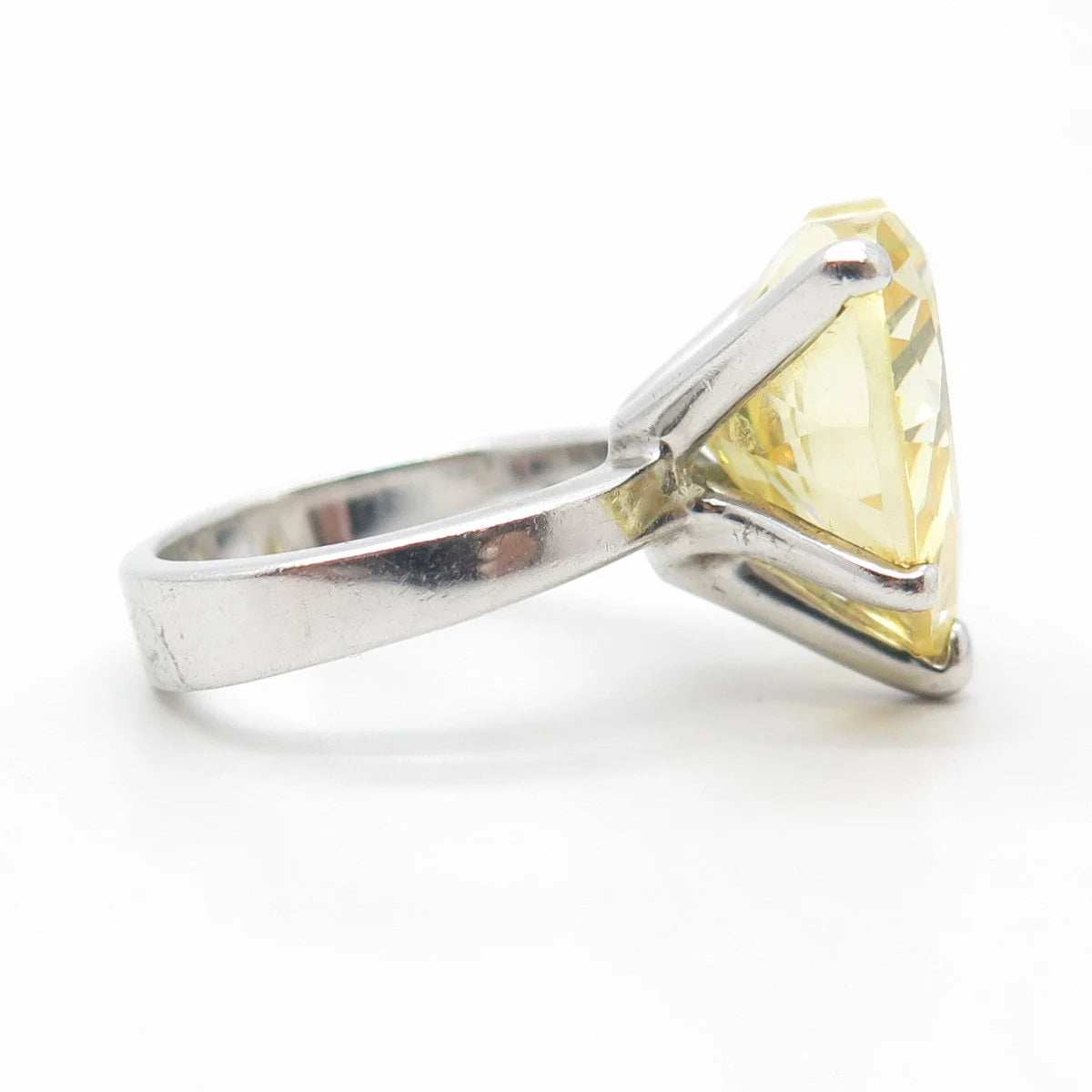 925 Sterling Silver Heart-Cut Shaped Yellow C Z Engagement Ring Size 5