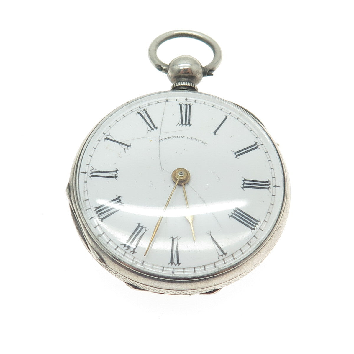 MARREY GENEVE Antique Sterling Silver Engraved Mechanical Pocket Watch #3580