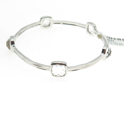 CHARLES GARNIER Sterling Silver Real Clear Quartz Station Bangle Bracelet 7.75"