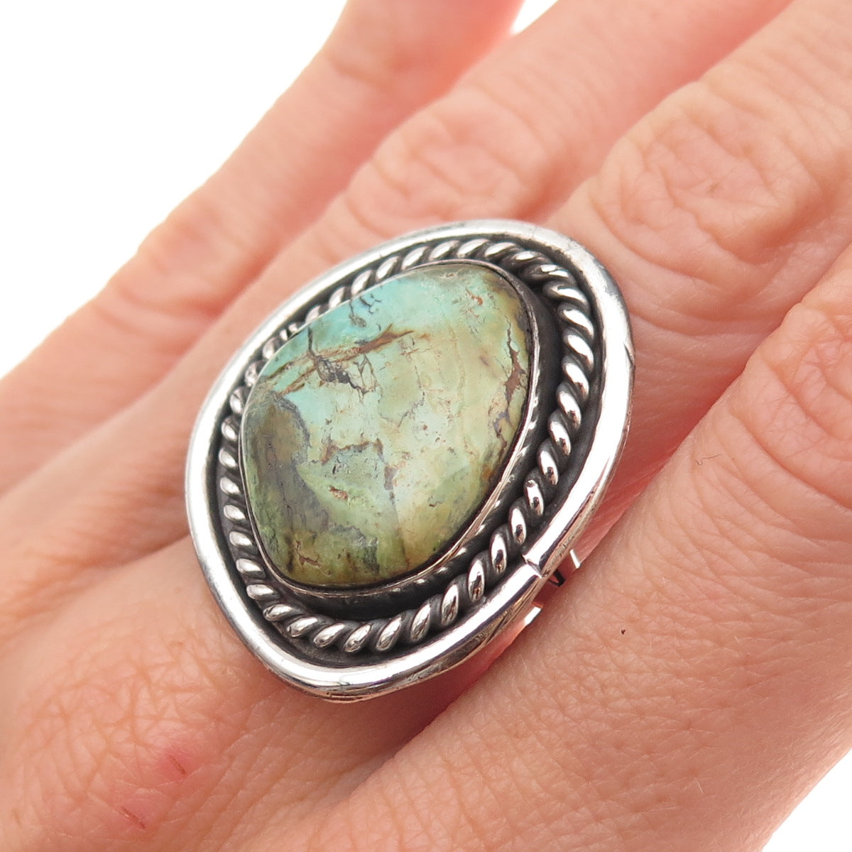 Old Pawn 925 Sterling Silver Vintage Southwestern Turquoise Tribal Ring Size 6.5