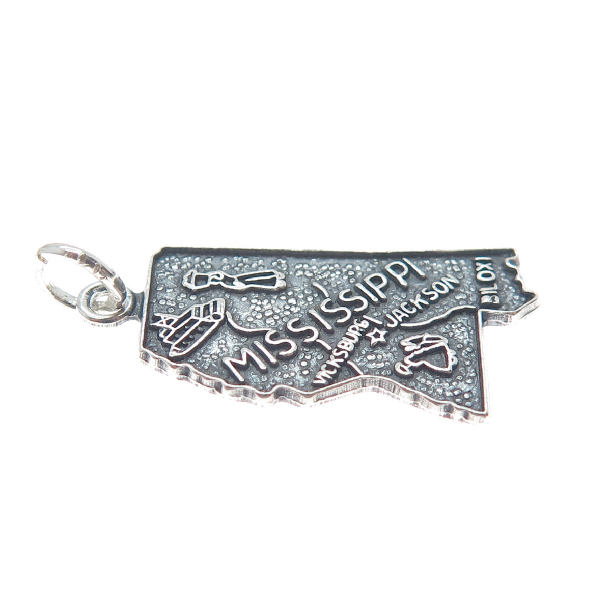 FRENCH & FRANKLIN 925 Sterling Silver Vintage Mississippi Oxidized Mini Pendant