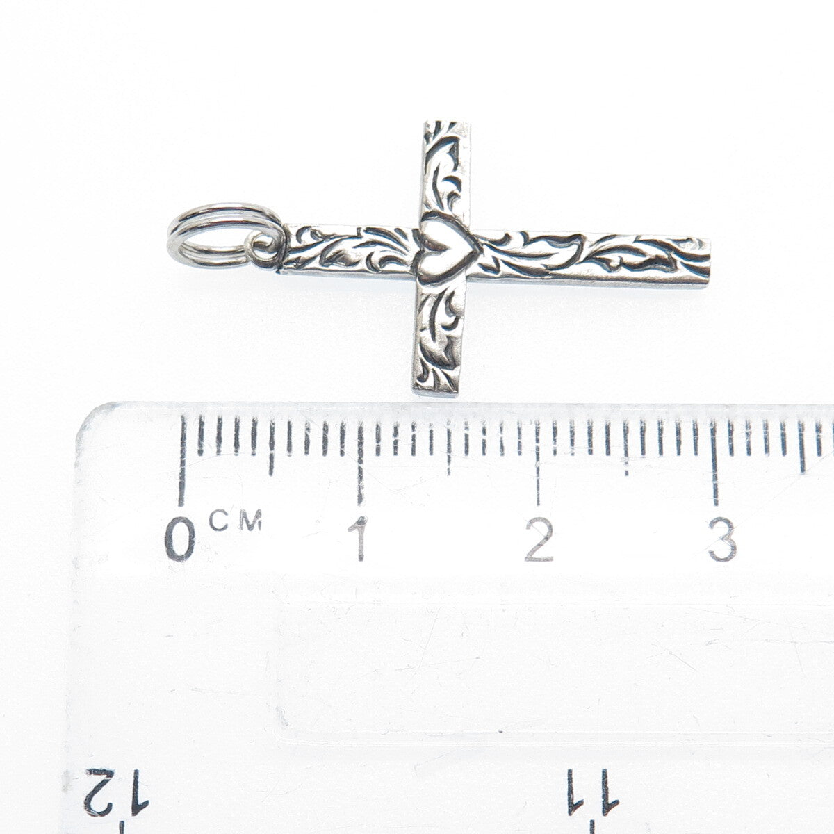 BEAU 925 Sterling Silver Vintage Heart & Feather Cross Oxidized Pendant