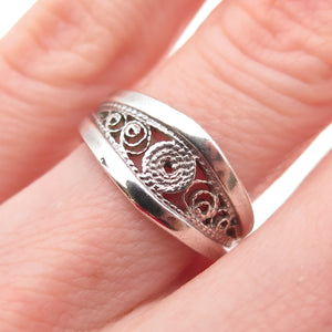 925 Sterling Silver Vintage Modernist Filigree Oxidized Ring Size 5.5
