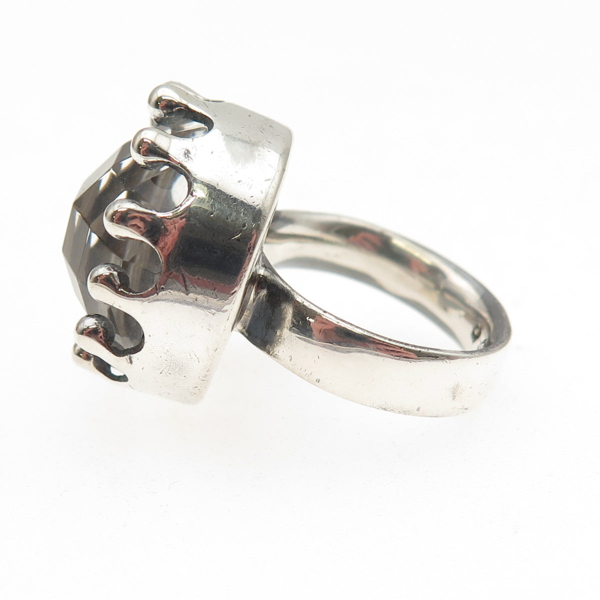 925 Sterling Silver Vintage Clear Crystal Modernist Crown Ring Size 5.25