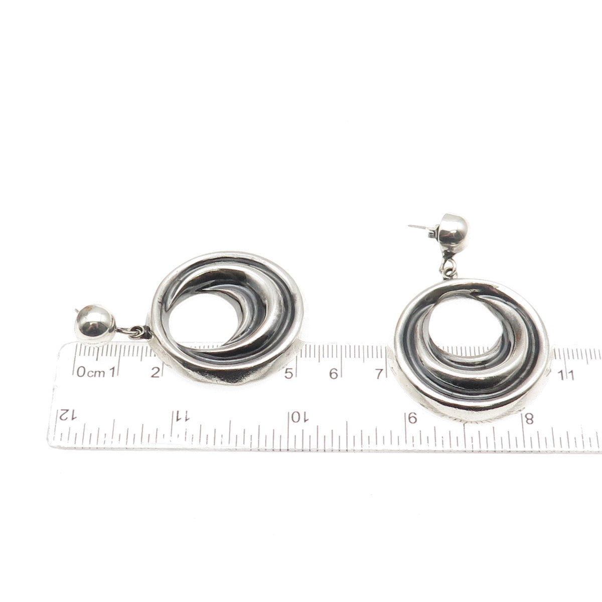 925 Sterling Silver Vintage Mexico Modernist Crescent Dangle Earrings