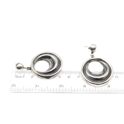 925 Sterling Silver Vintage Mexico Modernist Crescent Dangle Earrings