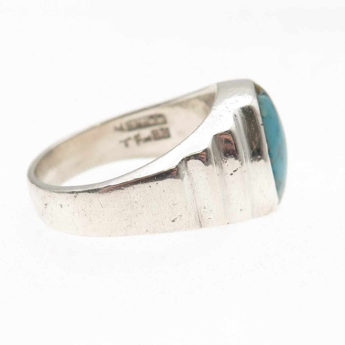 925 Sterling Silver Vintage Mexico Real Turquoise Oxidized Ring Size 12.25