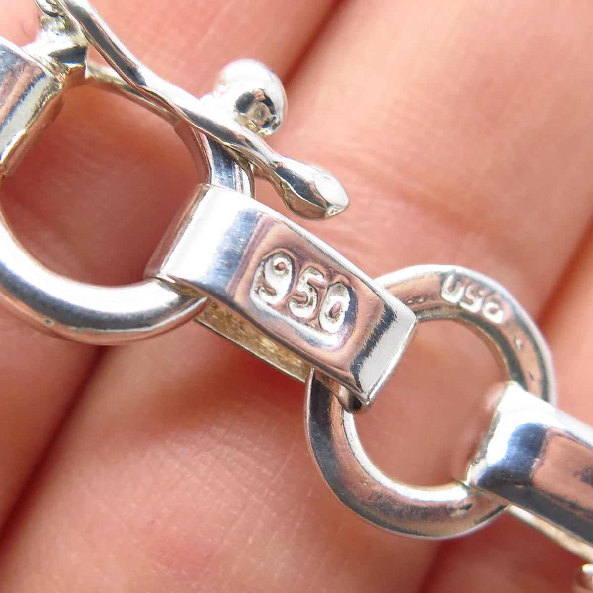 950 Silver Vintage Bar Rolo Link Bracelet 7.5"