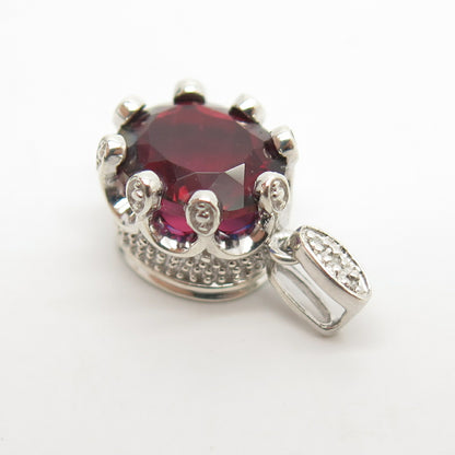 925 Sterling Silver Red Garnet-Tone C Z Pendant