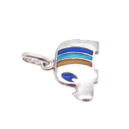 925 Sterling Silver Vintage Italy Enamel Modernist Elephant Charm Pendant