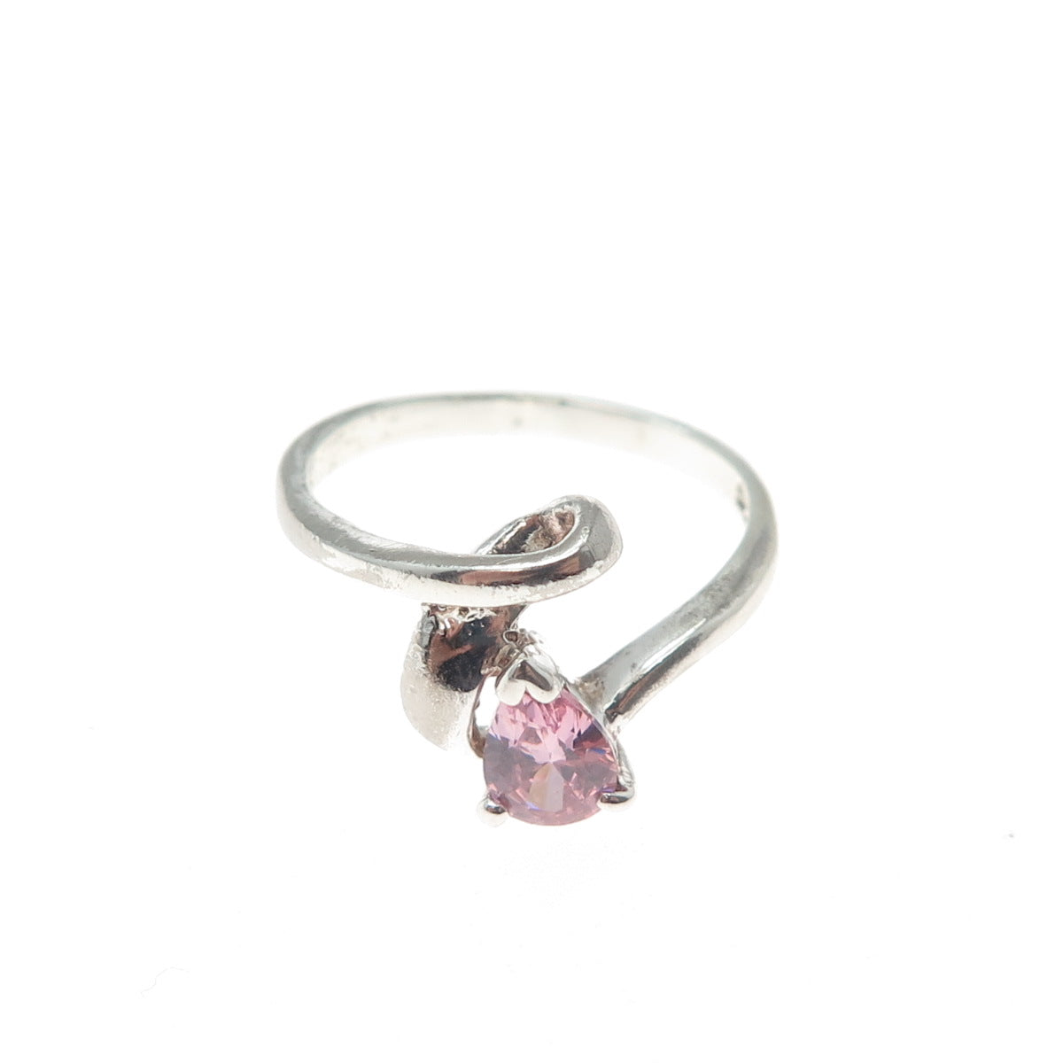 925 Sterling Silver Vintage Real Pear-Cut Pink Topaz Modernist Ring Size 6.75