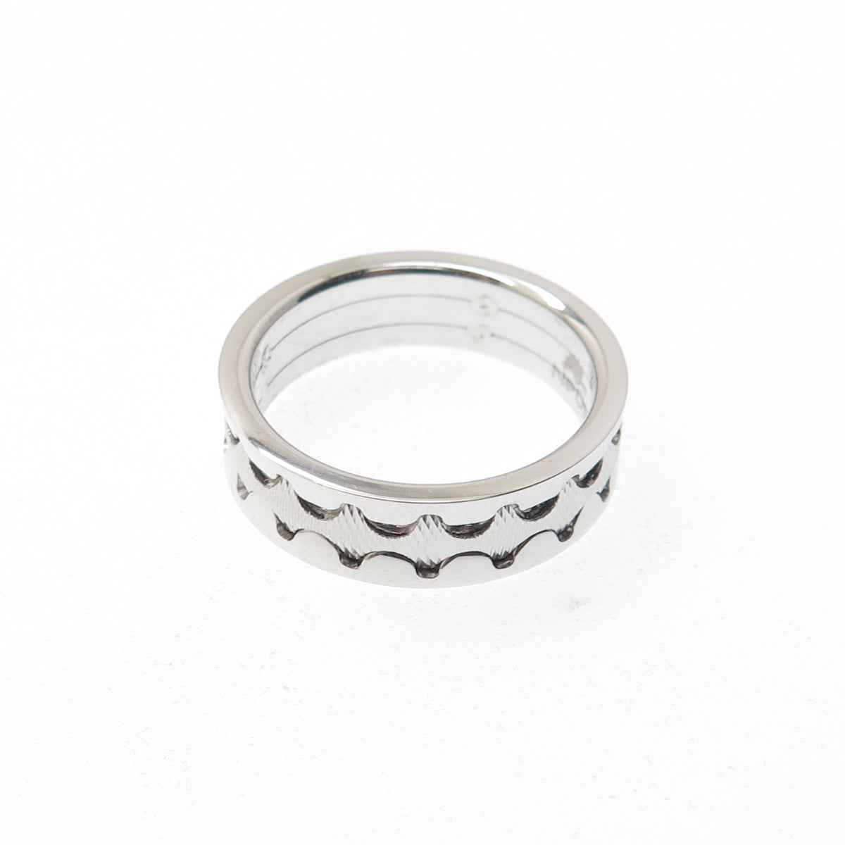 NEOS 925 Sterling Silver Textured Wave Band Ring Size 8.75